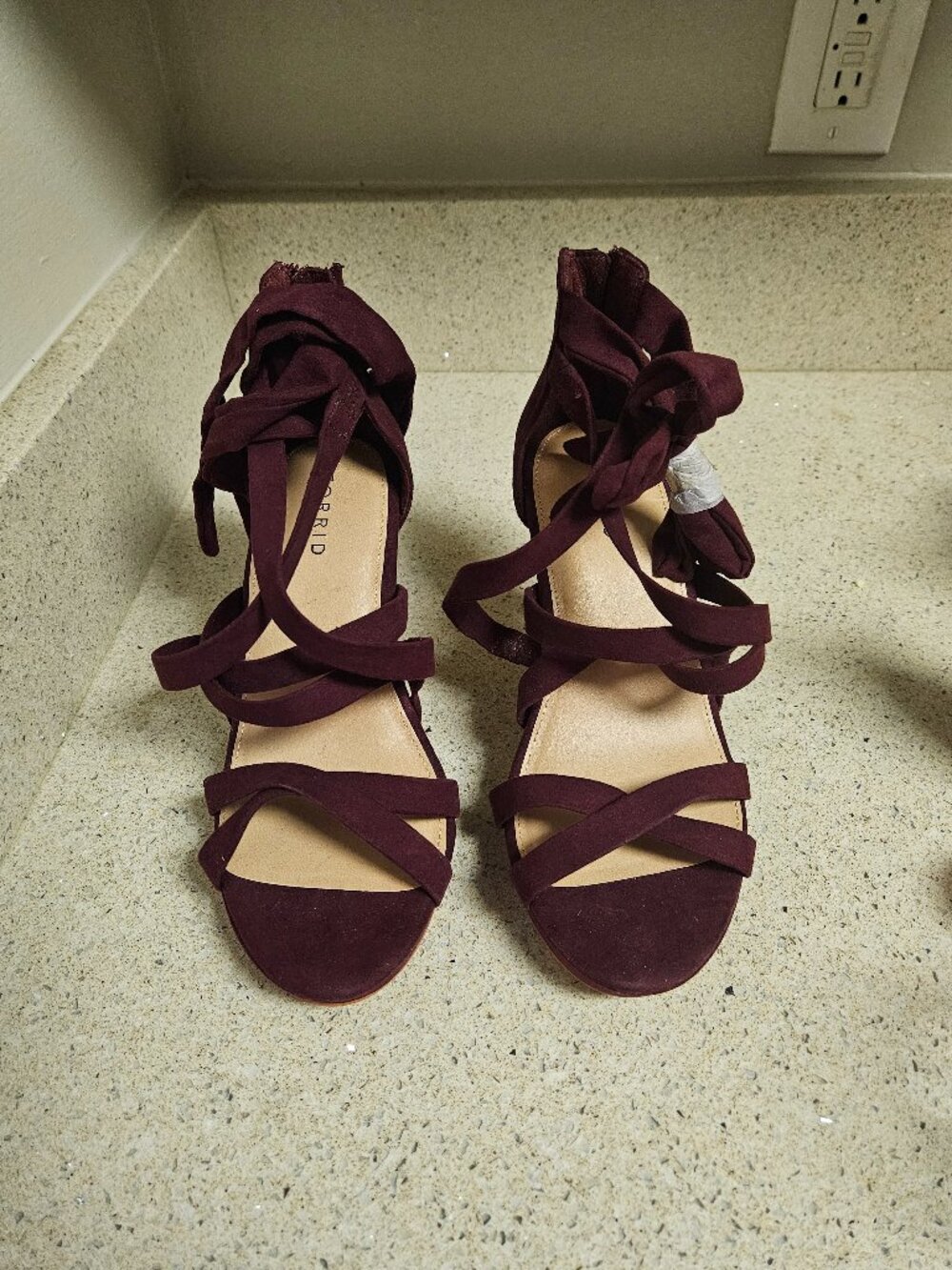 Burgundy Tie-Up Platform Heels